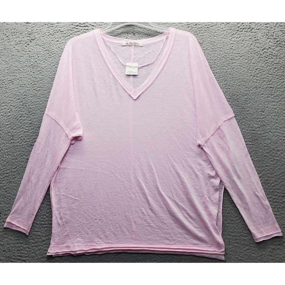 Free People We The Free Shirt Top Womens Small Pink V-Neck Oversized Lightweight